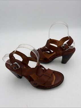 Brown Leather Strappy High-Heel Sandals women 6 casual office retro Y2K vacation